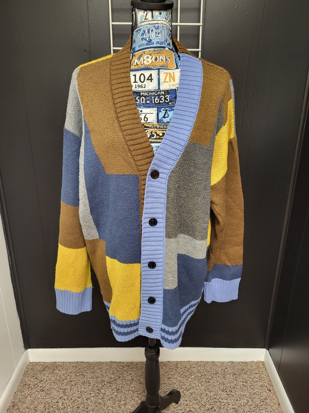Men's Colorblock Cardigan Sweater - Multicolor, Large